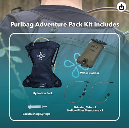 Puribag Adventure Pack - [hydration backpack with 2L water bladder and adaptable membrane filter kit]