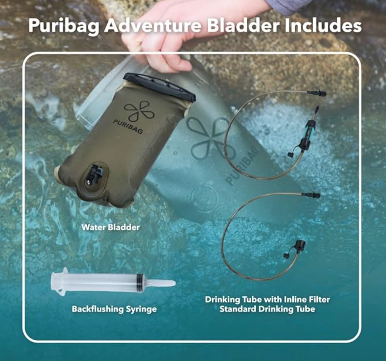 Puribag Adventure Bladder: 2 Liter Hydration Bladder with Filter